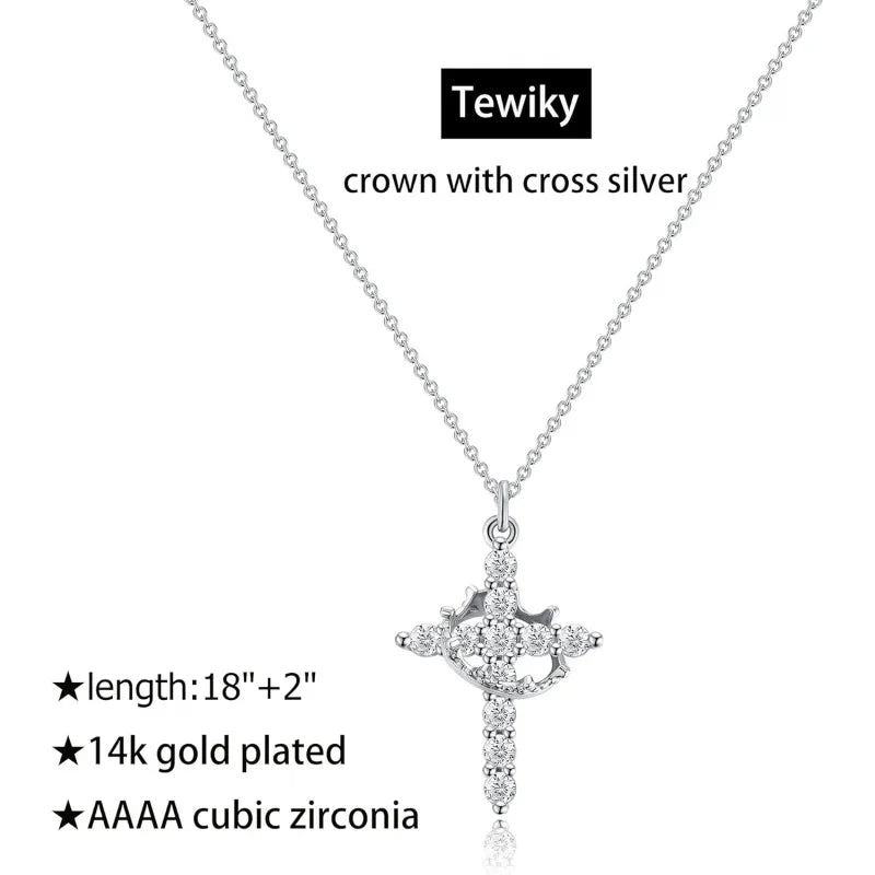 Dainty Crown Cross Gold Necklace