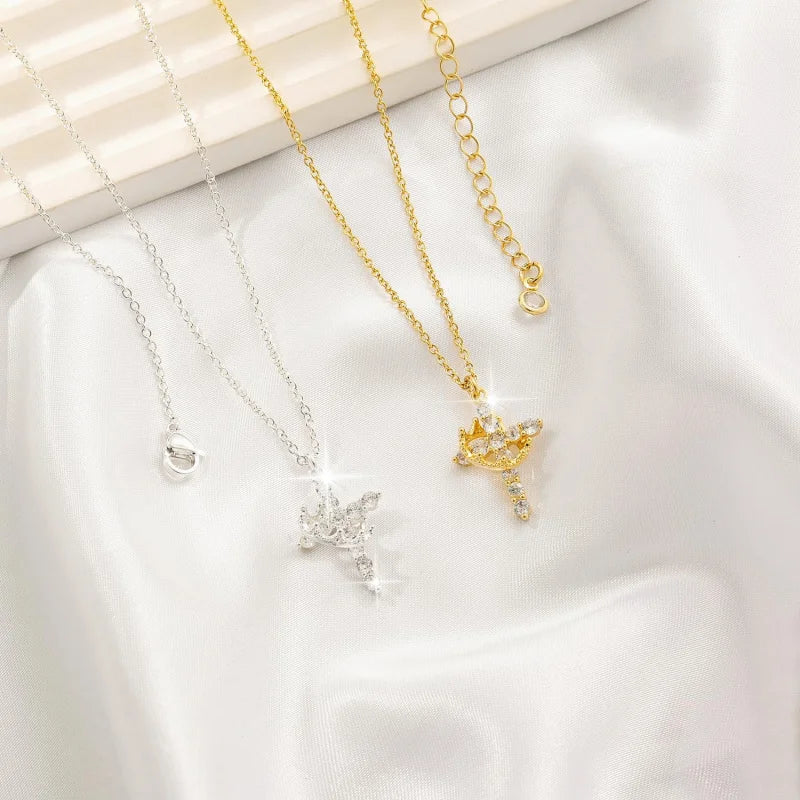 Dainty Crown Cross Gold Necklace