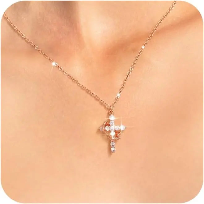 Dainty Crown Cross Gold Necklace